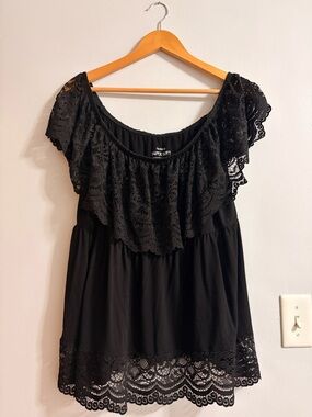 torrid Black Lace Off-Shoulder Ruffle Top